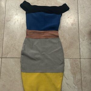 Herve Leger Bodycon Color block off shoulder dress size S